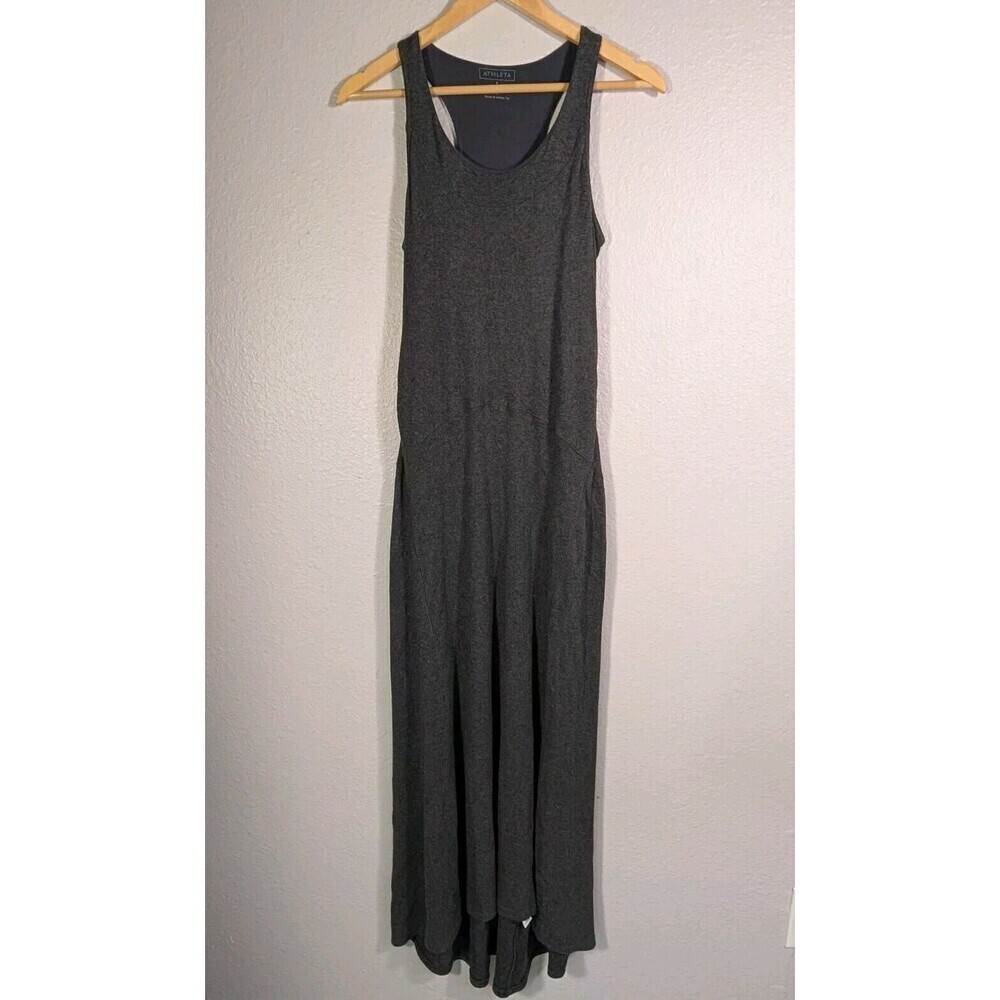 ATHLETA Sleeveless Ribbed Tank Maxi Dress Small Gray Race Back Stretchy Soft N96